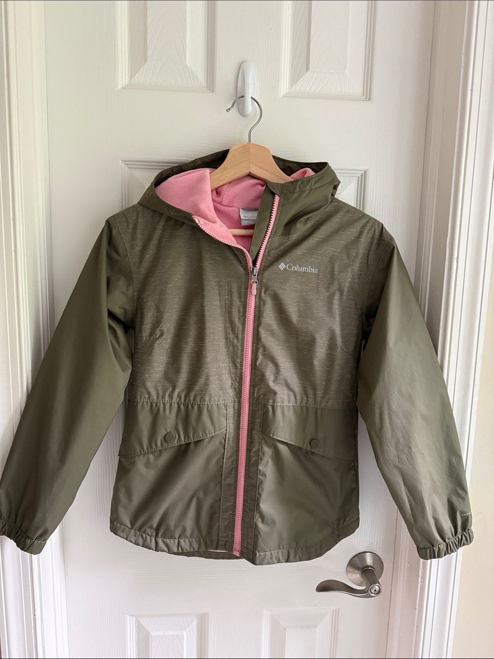 Columbia Olive Green Jacket with Pink Lining for Kids